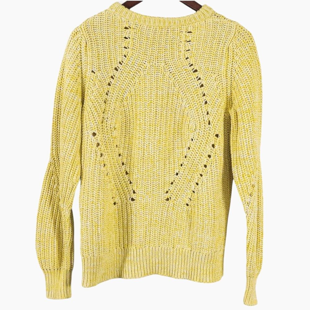 Lucky Brand Cotton Eyelet Sweater Yellow Size L Coastal Cottagecore - Picture 2 of 8